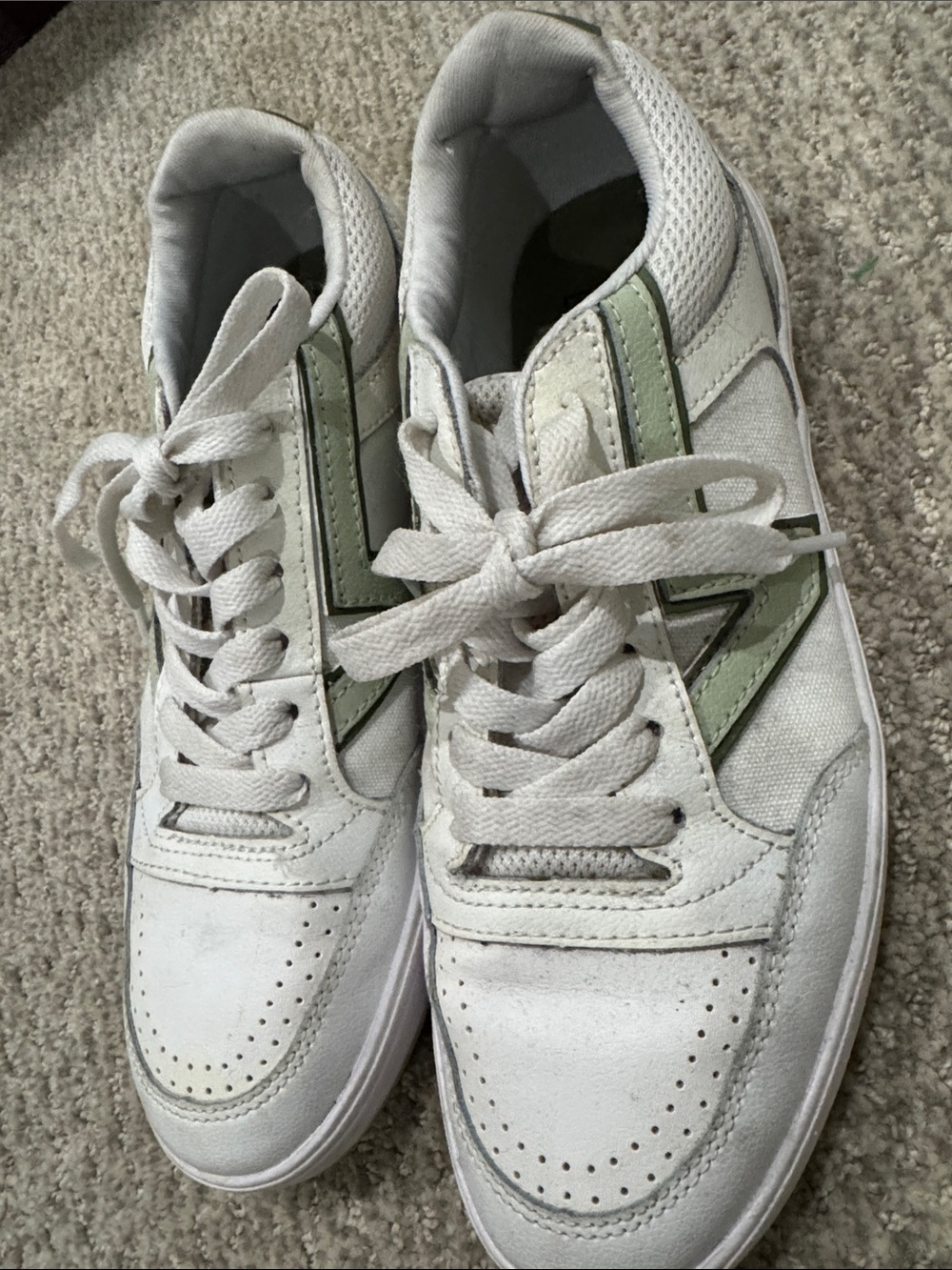 Women’s White Sneakers with Olive Accent - Casual Lace-Up vans